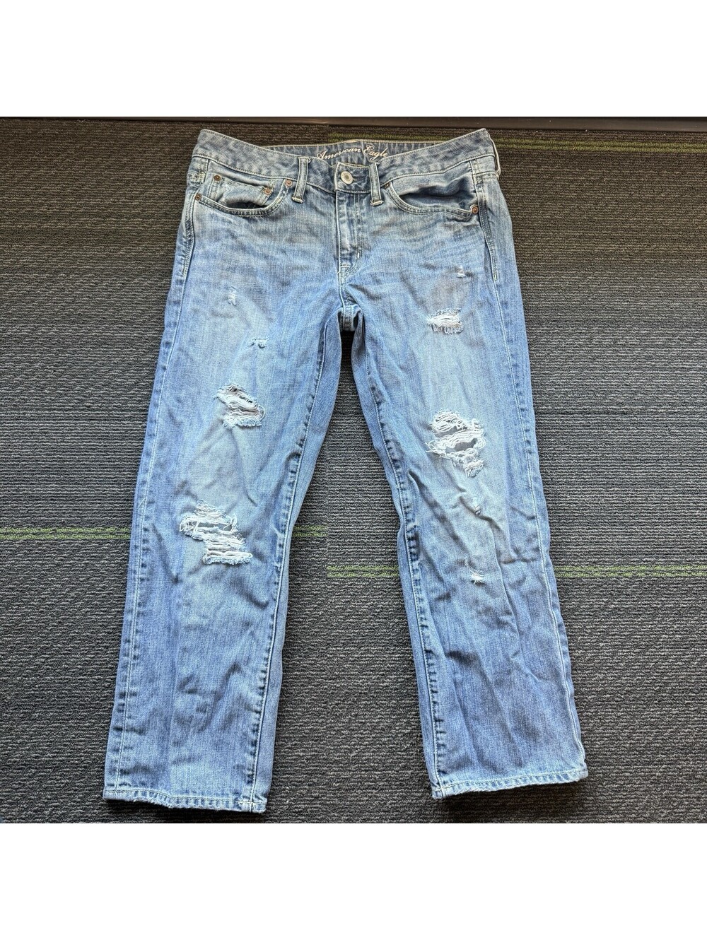 Vintage American Eagle Boy Fit Jeans Womens 8R Light Wash Stretch Denim Straight